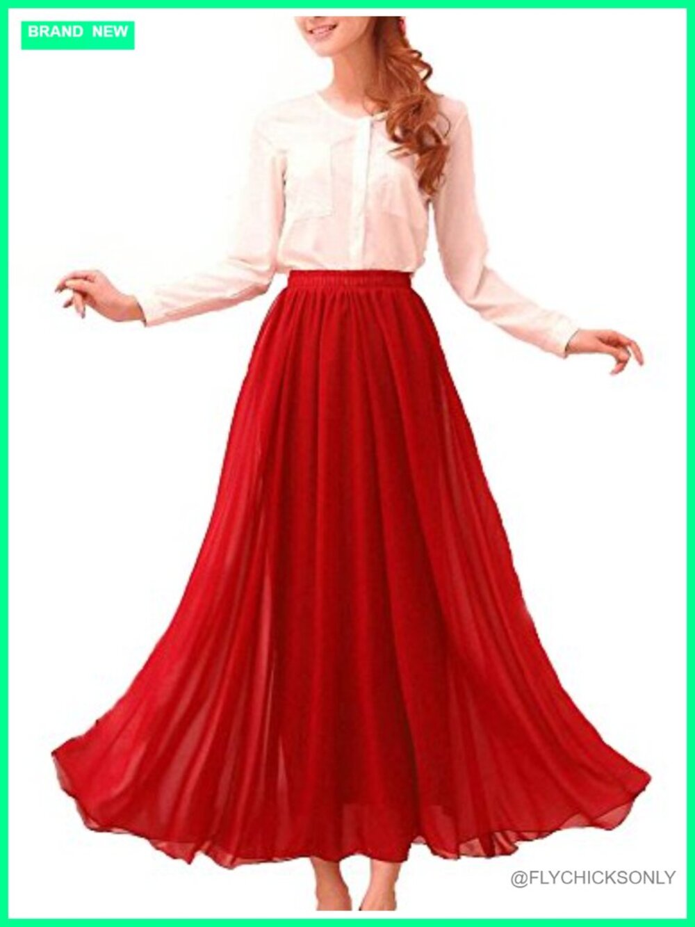 Chiffon Retro Long Maxi Skirt Elastic Waist Beach Ankle Length